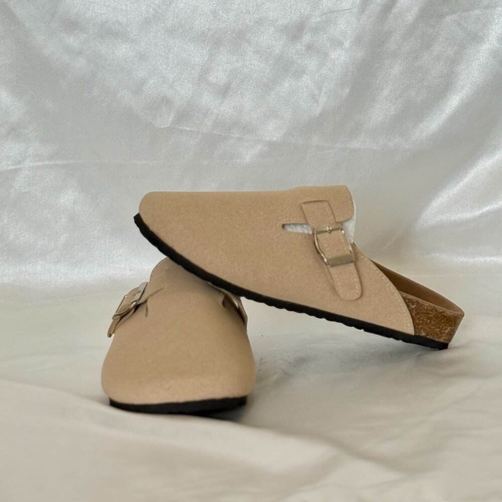NWT | Beige Buckle Strap Clog Mules | Size 39